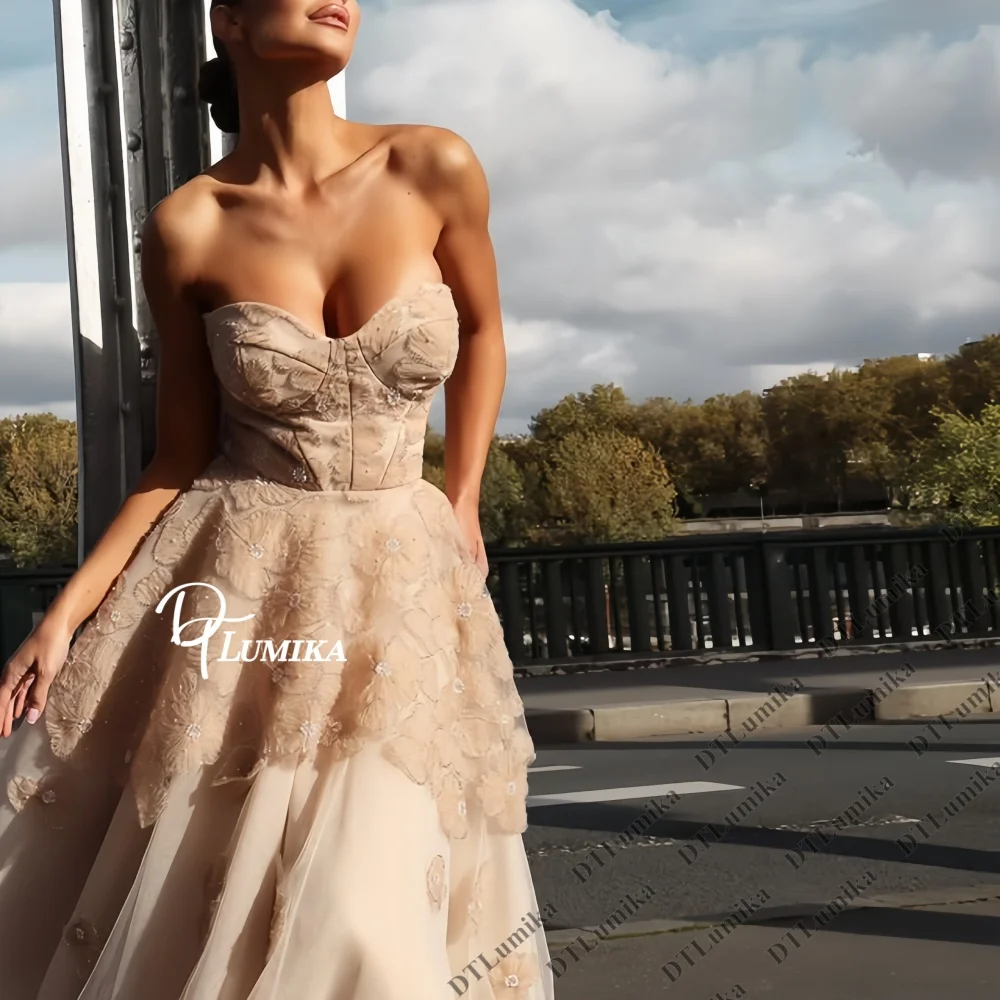 3D Floral A-Line Evening Dress Sweetheart Strapless Formal Gown for Women Wedding Guest Prom Quinceanera Dress Custom Size Color