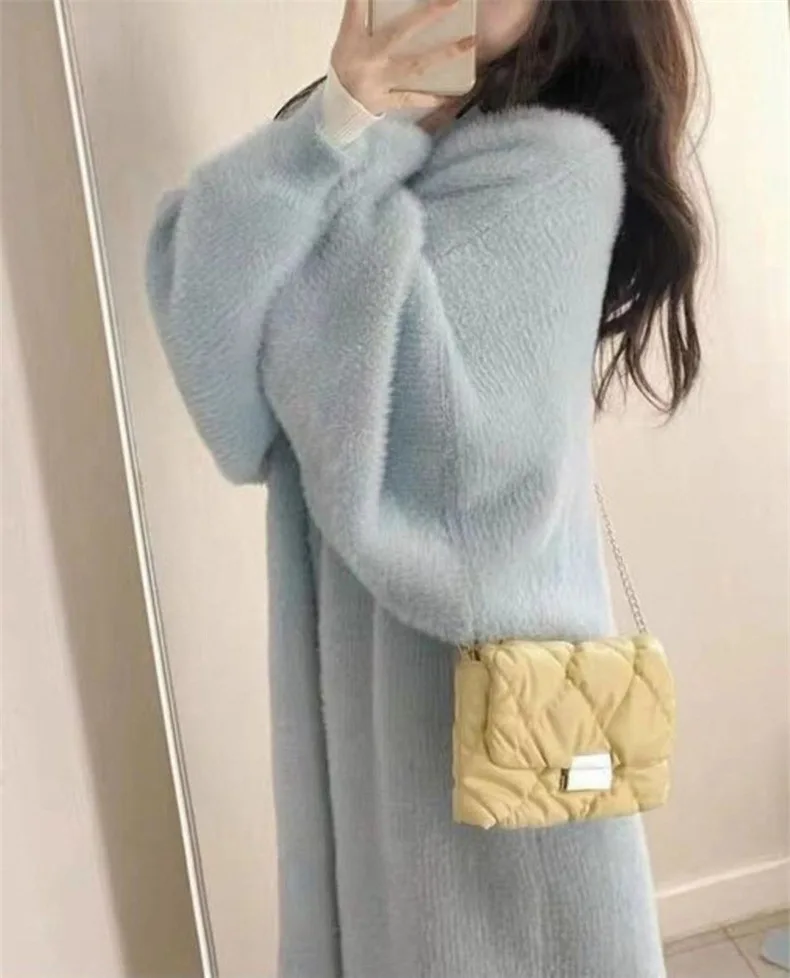 Imitation Mink Long Cardigan Women Casual Loose Soft Sweater Gilet Elegant Fall Winter Fluffy Knitwear Jackets Warm Knit Abrigos