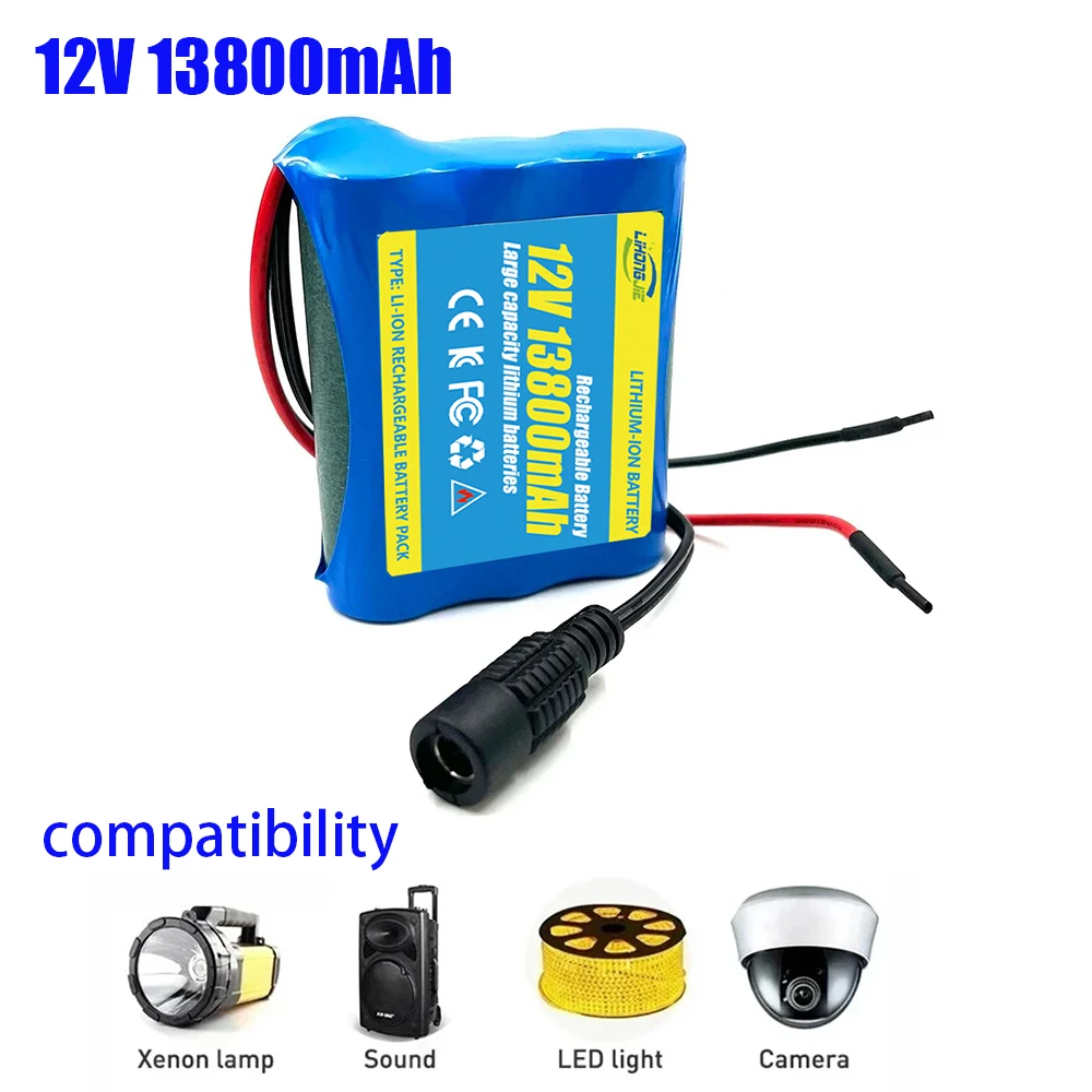 

3S1P18650 Lithium Rechargeable Battery pack 12V 13800mAh for Speaker flashlight CCTV Camera GPS Portable search light equipment