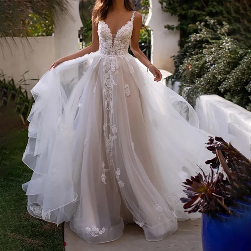 

Charming Spaghetti Straps Wedding Dress For Gala A-Line Appliques Bridal Gown Tulle Bridal Dress vestidos de novia Customized