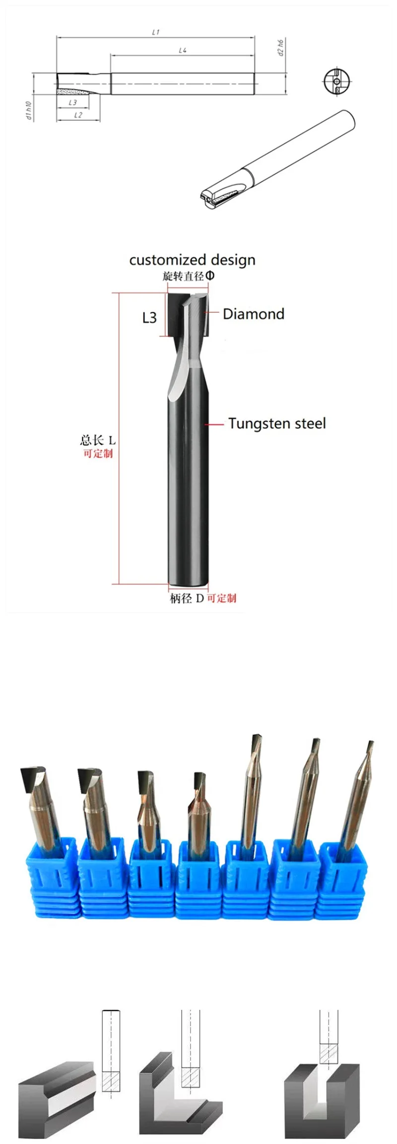Diamant-Aluminiumfräser 6mm Schaft PCD Zweiflötiger Hartmetall-Fräser für Graphit, Aluminium und Kohlefaser – Detail 4