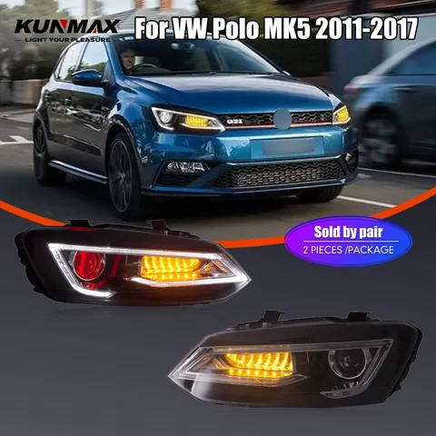 Par de conjunto de farol de carro led para vw polo mk5 2011-2017 lâmpada de cabeça dianteira drl sinal de giro faróis plug and play