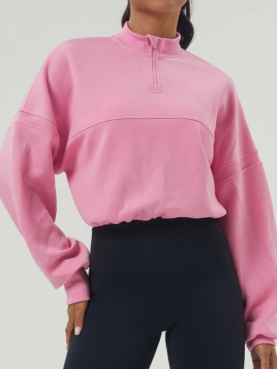 

Autumn Outdoor Fitness Leisure Yoga Suit New Thickened Hoodie Sweatshirts Women Sports Half Zipper O Neck Long Sleeve Loose Top
