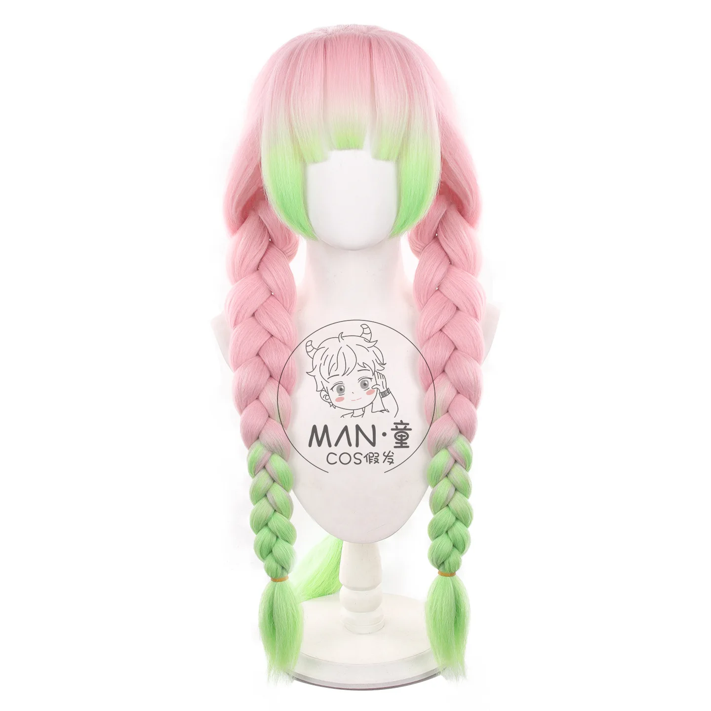 Mignon Mitsuri Kanroji Cosplay Wig Dyed Gradient Thick Corn Silk Hair Halloween