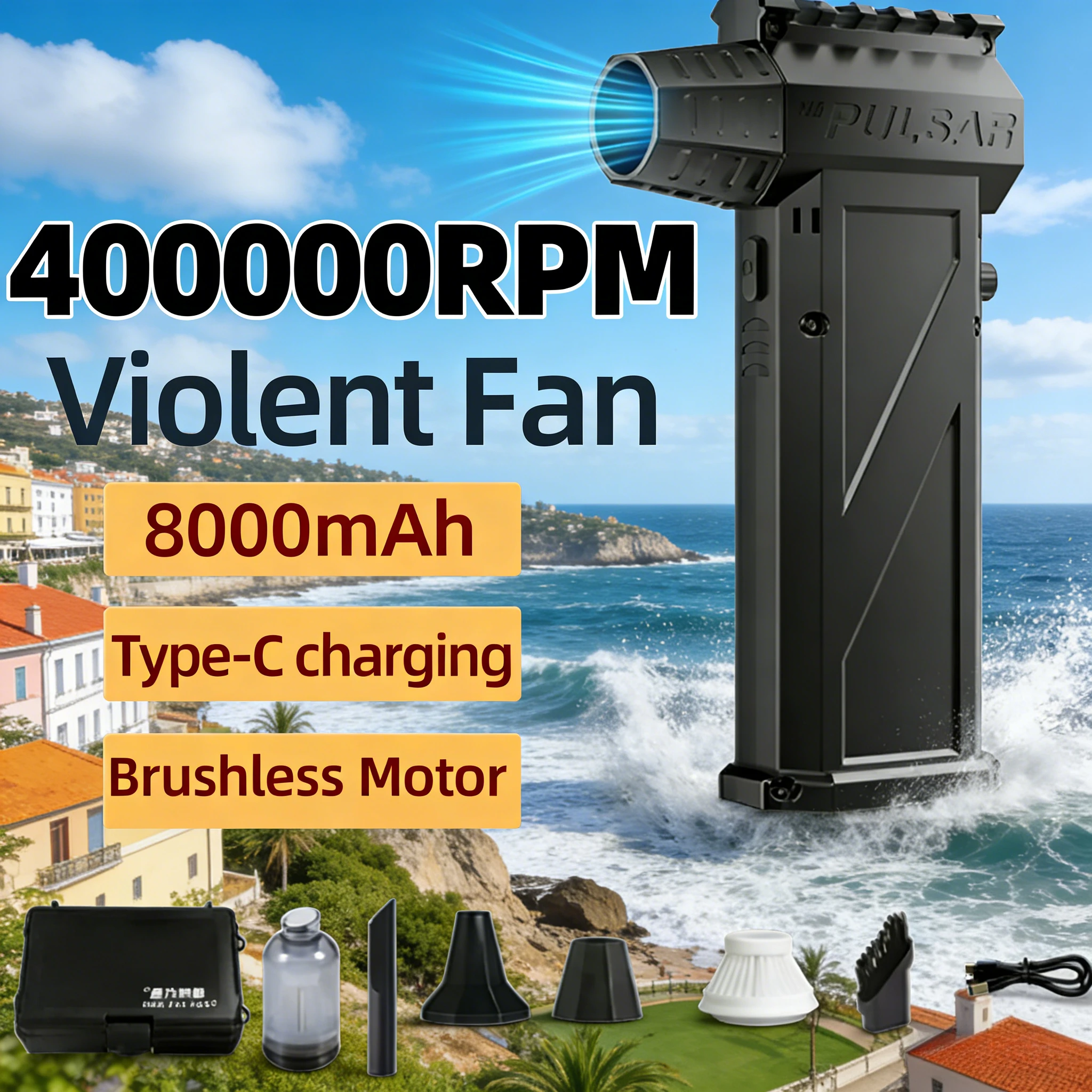

Вентилятор X3 Typhoon | Портативный кемпинговый вентилятор с аккумулятором 8000 мАч, 800000 об/мин, 53 м/с, 150 Вт, перезаряжаемый