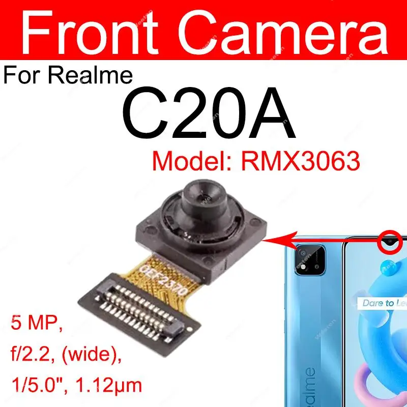 For Realme C20 C20A C21 C21Y Rear Front Camera Primary Back Main Front Selfie Camera Module Flex Cable Replacement Parts