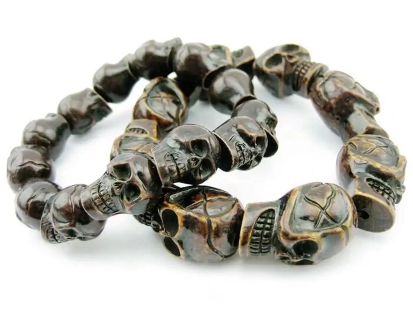 2 قطعة نحت الجمجمة الرجال سوار الحد الفن خمر أساور للرجل #2