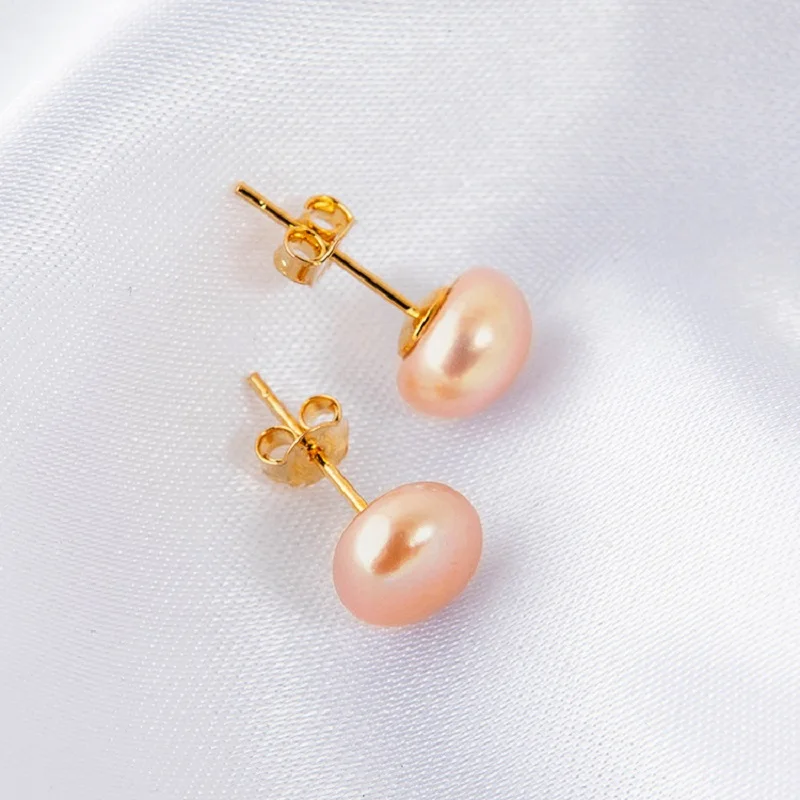 Real 925 Sterling Silver Earrings Natural Freshwater Pearl Stud Errings Gold Jewelry For Women Fashion Birthday Gift