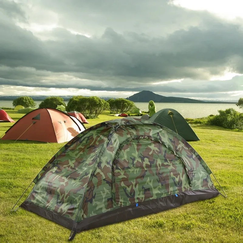 1 Person Waterproof  Camping Camouflage Tent PU1000mm Polyester Fabric Single Layer Tent for Outdoor Travel Hiking