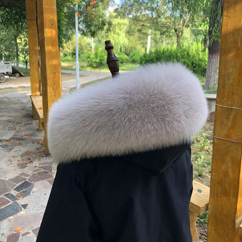 Real Fox Fur Collar Winter Parkas Coat Hood Trims Decor Genuine Fur Scarf For Women Thick Warm Furry Fur Scarves Shawls Female