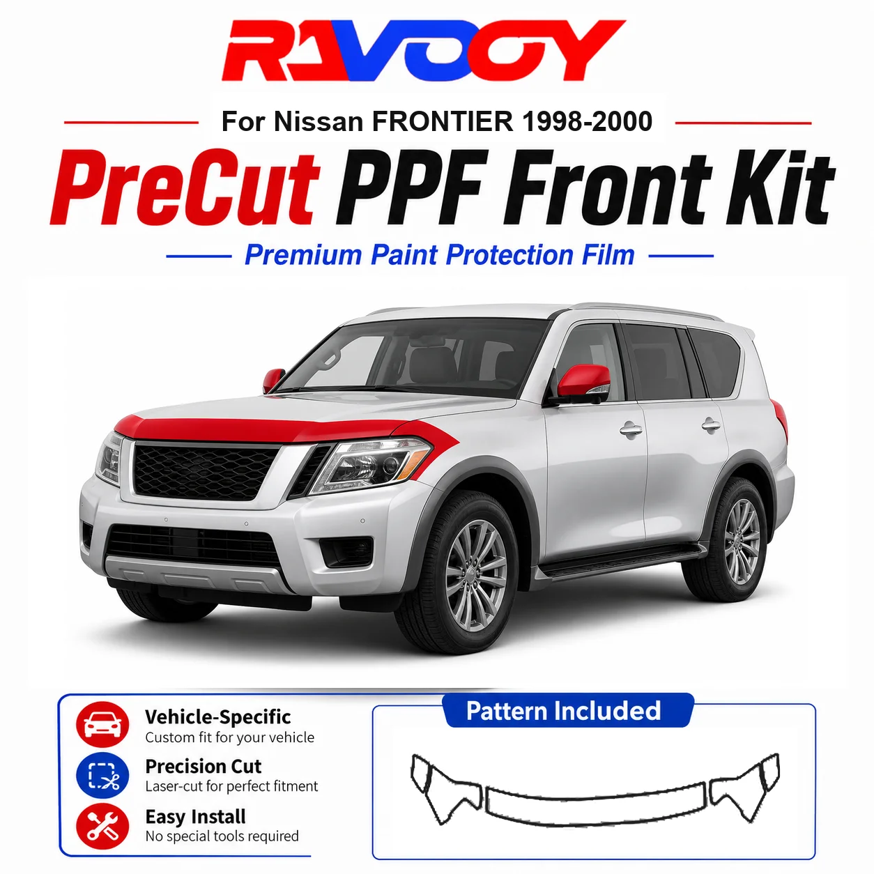 

8.5mil TPU Precut PPF Kit For Nissan FRONTIER 1998-2000 - Hood, Fenders & Mirror Set - Self-Healing Clear Bra Film