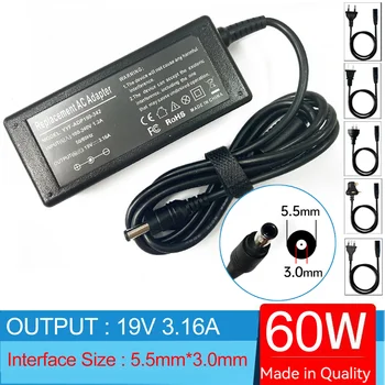 노트북 Ac 어댑터 충전기, 삼성 R540, R580, R730, R780, RC512, RV510, RV511, RV515, RV520, RV711, RV720, 19V 3.15A, 3.16A, 60W 