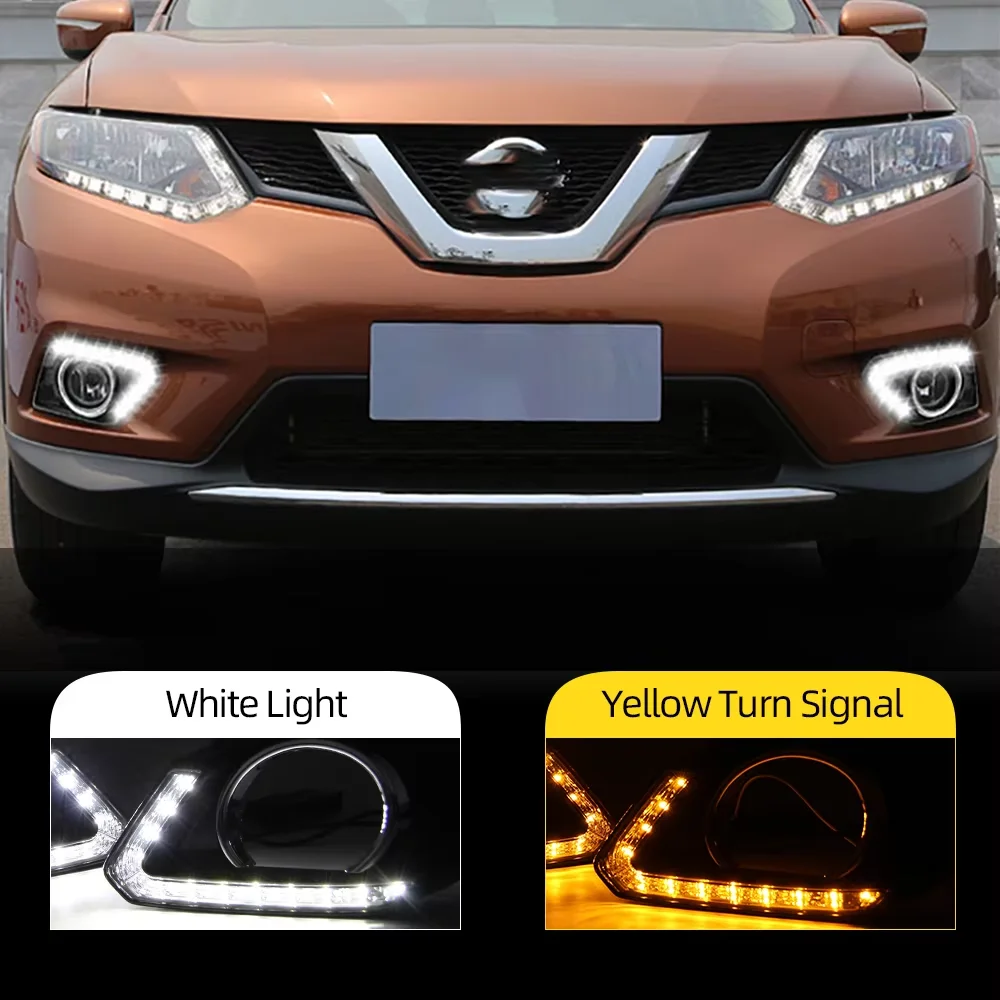 

2 шт. для Nissan X-trail T32 2014-2015 светодиодные DRL дневные фары желтый указатель поворота дневные ходовые фары авто дальние фары противотуманные фары