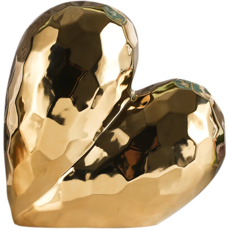 Modern Geometric Heart Sculpture Ceramic Decorative Object Tabletop Ornament