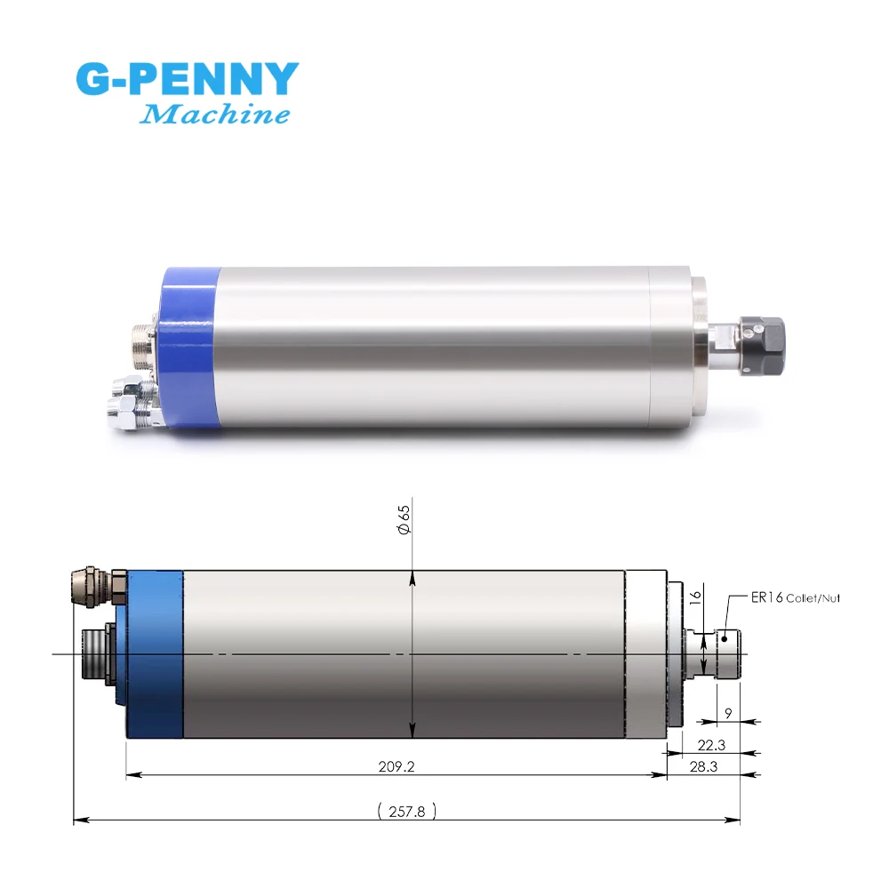 Imagem -02 - G-penny 1.5kw Er16 Motor de Eixo Refrigerado a Água d = 65 mm Peças Rolamentos Série Resfriamento a Água para Trabalho em Madeira Alumínio Cnc