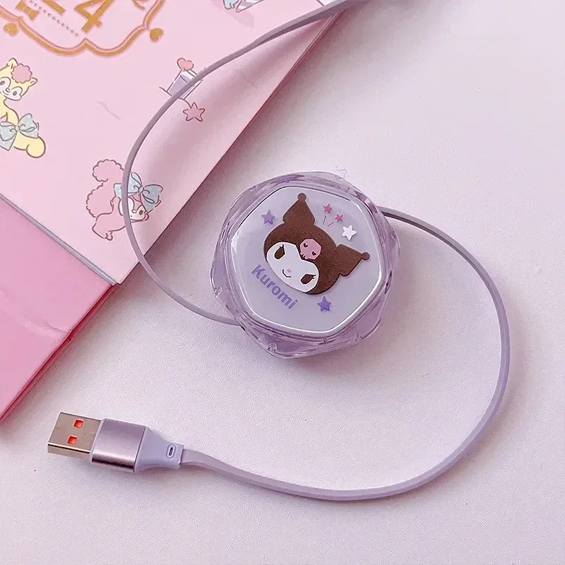 Hello Kitty 3 In 1 Fast Charging Cable Data Line MINISO Kuromi  Cinnamoroll For Micro Type-C USB lightning Portable Car Charger