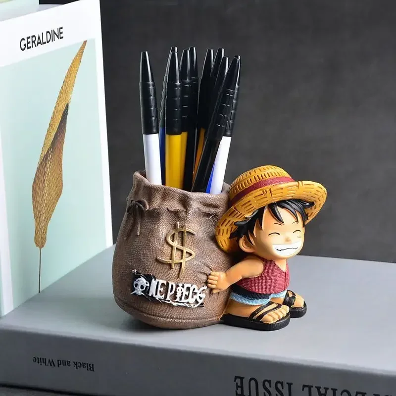 One Piece Luffy Pen Holder Anime Figure Cartoon Ornaments Desktop Accessories Boys Holiday Gifts High Quality