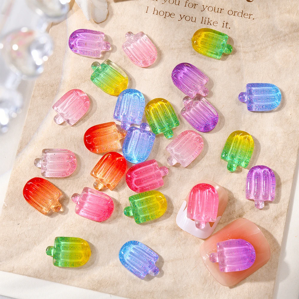 20Pcs Resin Mini Colorful Popsicle Nail Art Charm 3D Dopamine Summer Cute Cartoon Ice Cream Nail Decoration DIY Nail Accessories