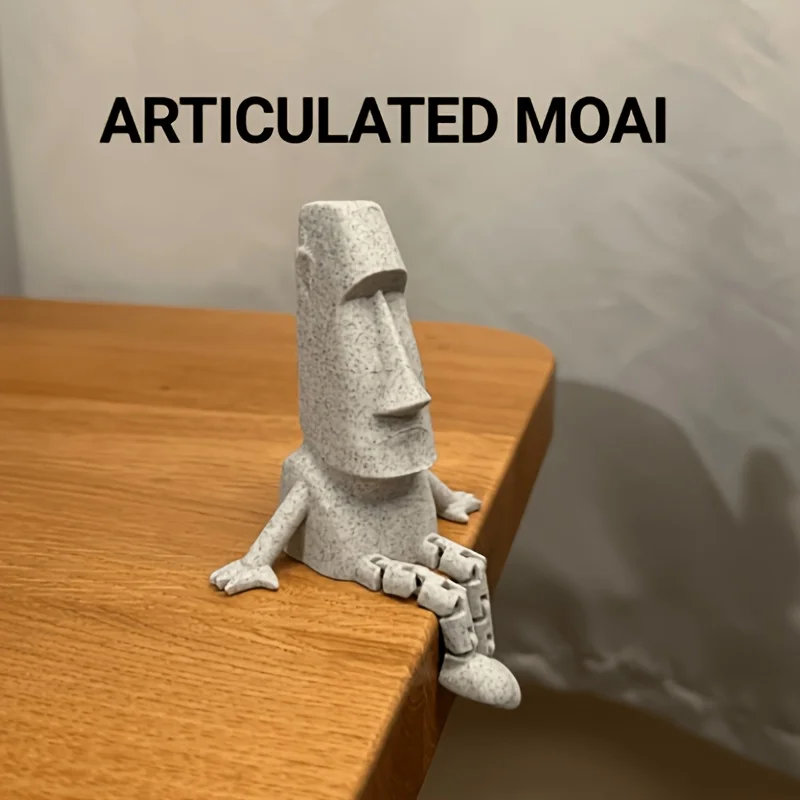 3D Printed Easter Island Moai Phone Holder, Stone‑Texture Sitting Statue, Creative Desktop Ornament, Phone Stand Home Office Dec