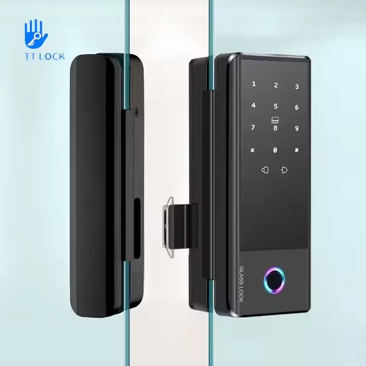 

July005 Locstar Intelligent Home Digital Electronic Glass Door Lock Wifi Tuya App Card Fingerprint Password Smart Door Lock