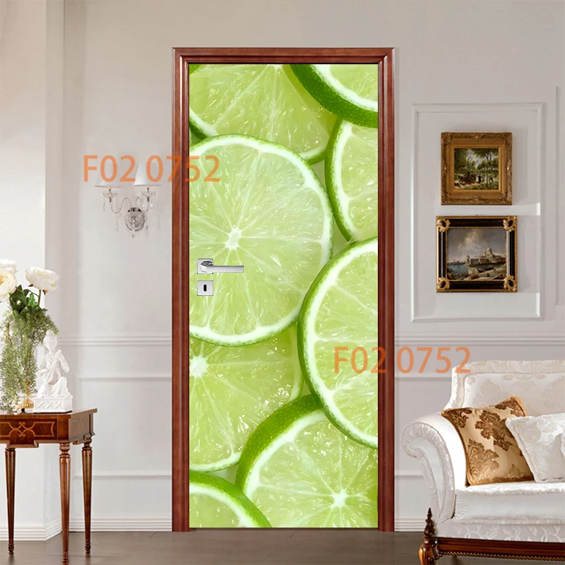 Summer Water Splash Fruit Door Curtain Waterproof Peel and Stick Decals Citrus Pomegranate Wrap for Wardrobe Cabinets Decals