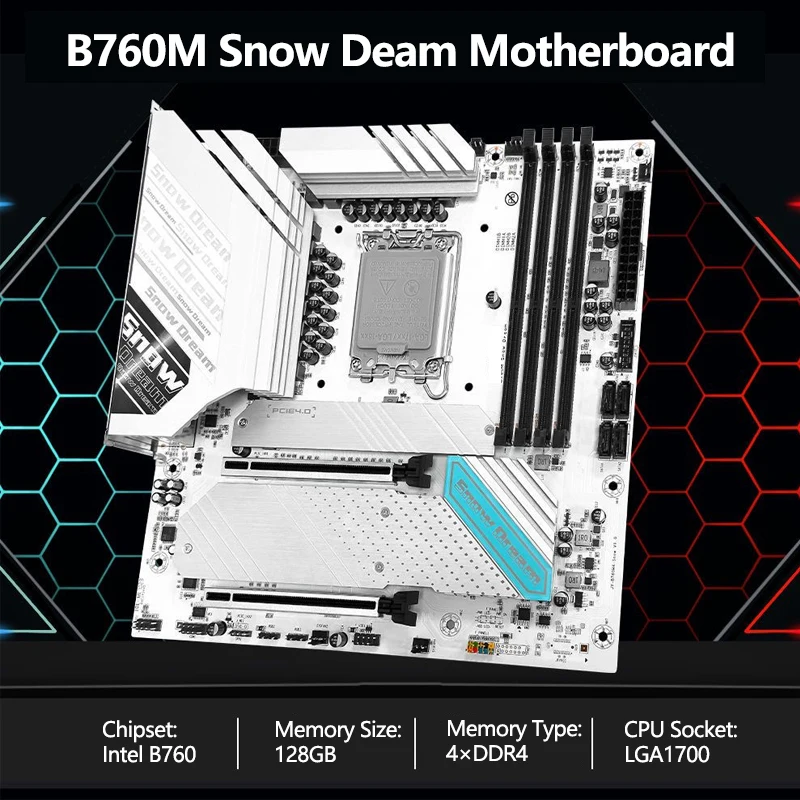 B760M Snow Drea Motherboard Support LGA1700 128GB DDR4 Intel 12th Gen 13th Gen CPU Desktop PC