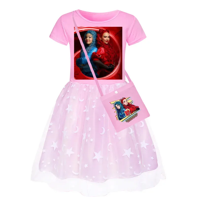 111 www D-Descendantsing صعود فستان أحمر صيفي دانتيل الأميرة فيستدوس فساتين غير رسمية للفتيات الصغيرات لحفلات أعياد ميلاد الأطفال #4