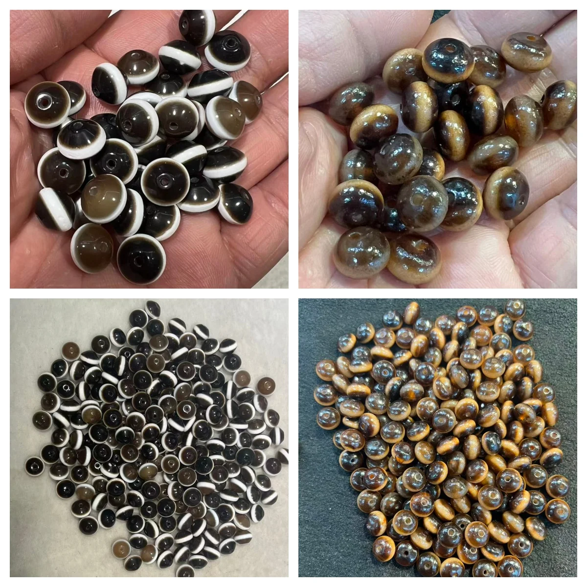 

100pcs/lot Yellow/black and white streaked UFO agate Dzi weathered patina Tibetan-style loose beads bracelet necklace wholesale