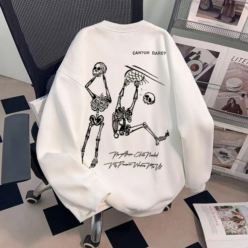 

Толстовка с круглым вырезом и принтом «Баскетбольный скелет» для мужчин и женщин, большие размеры (до 300 фунтов), осенне-зимняя, утепленная, с длинным рукавом