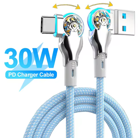 2024 Fast Charging Rotation 180 Degree Alloy USB A to USB Type C Braided data Cable for Samsung S20 S22 S24 A54 Huawei Xiaomi
