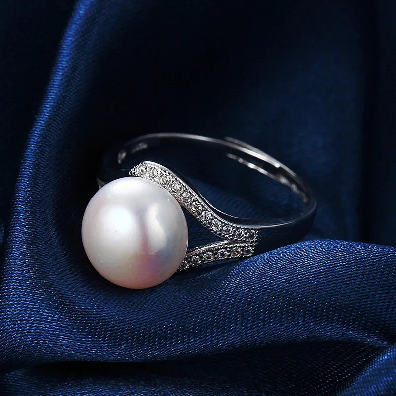 2020 New Trendy Pearl Jewelry Luxury Rings 100% Genuine Real Natural Freshwater Pearl Adjustable Ring For Mother Gift,8mm pearl