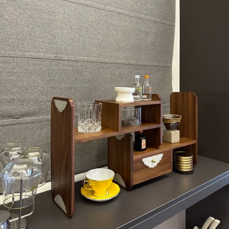 Coffee Tea Organizer - Rak Penyimpanan Meja Kayu Solid, Stand