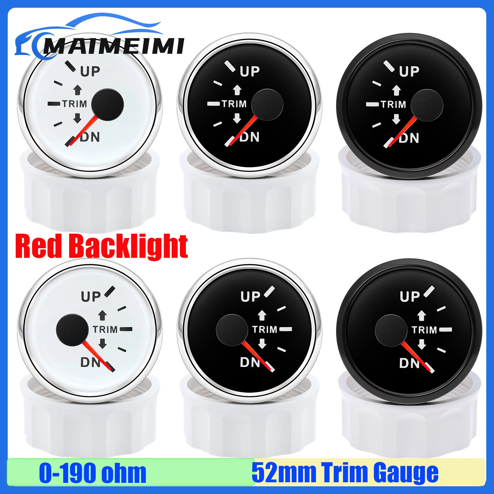 52mm Trim Gauge for Inboard Outboard Engine Red Light Trim Tilt Indicator Meter Up-Down Right Left Meter DN~UP 12V24V Customized