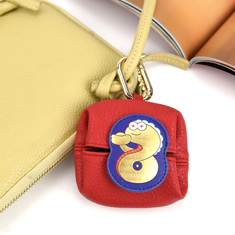 Snake Year Creative Coin Wallet Fashion Cute Color Match Fortune Leather Wallet Lipstick Earphones Storage Bag Bag Pendant