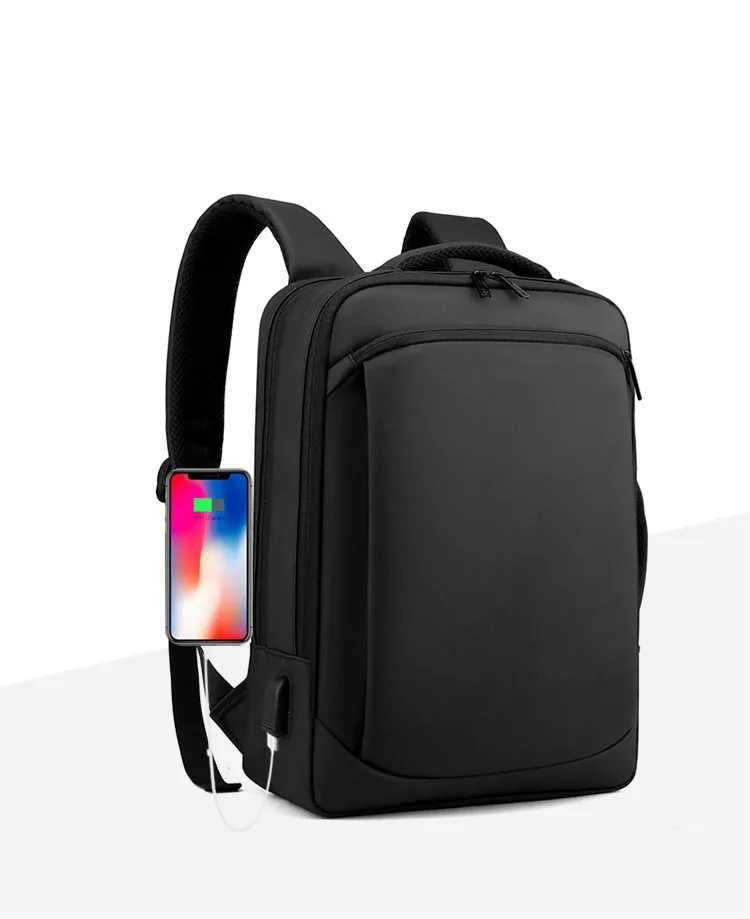 

Custom Logo Waterproof Nylon Wholesale Mens Travel Casual Business Black 15.6" Laptop Notebook Backpack With USB Charging Port