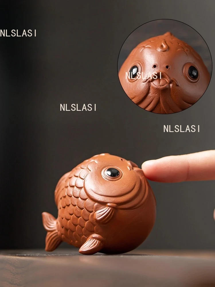 Purple Clay Koi Tea Pet Tea Table Ornament Nourishing Wealth Attraction Desktop Decoration Mascot Tea Play Incense Holder