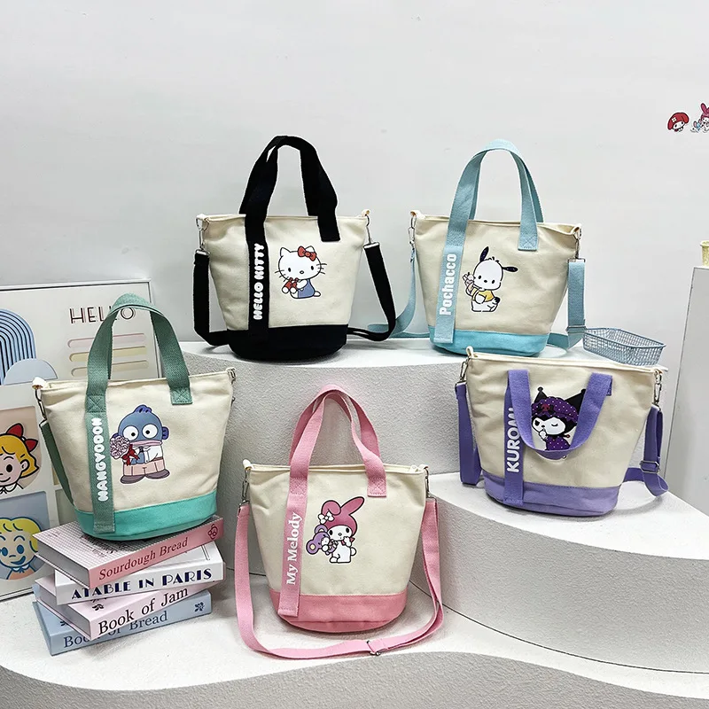 Sanrio Canvas Tote Kuromi Cartoon Handsome Carrying A Commuter Bucket Woman Shoulder Straddle Bag