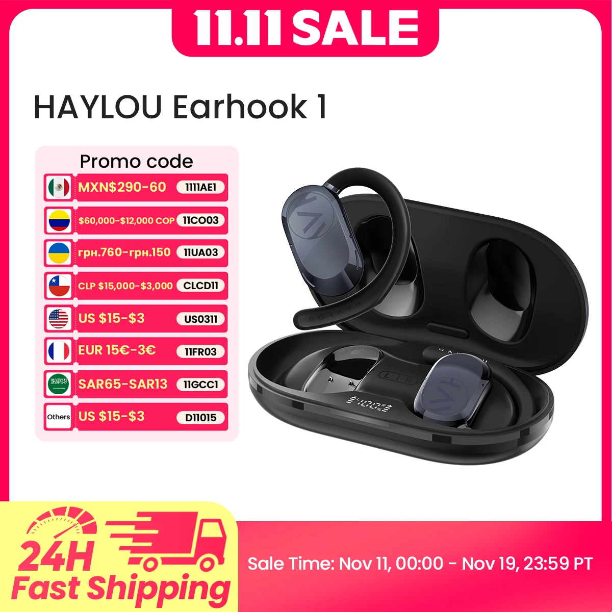 

HAYLOU Earhook 1 Open-Ear Earphones Ear Hooks Wireless Bluetooth Headphones 360° Spatial Audio 4-Mic Noise Cancellation Earbud