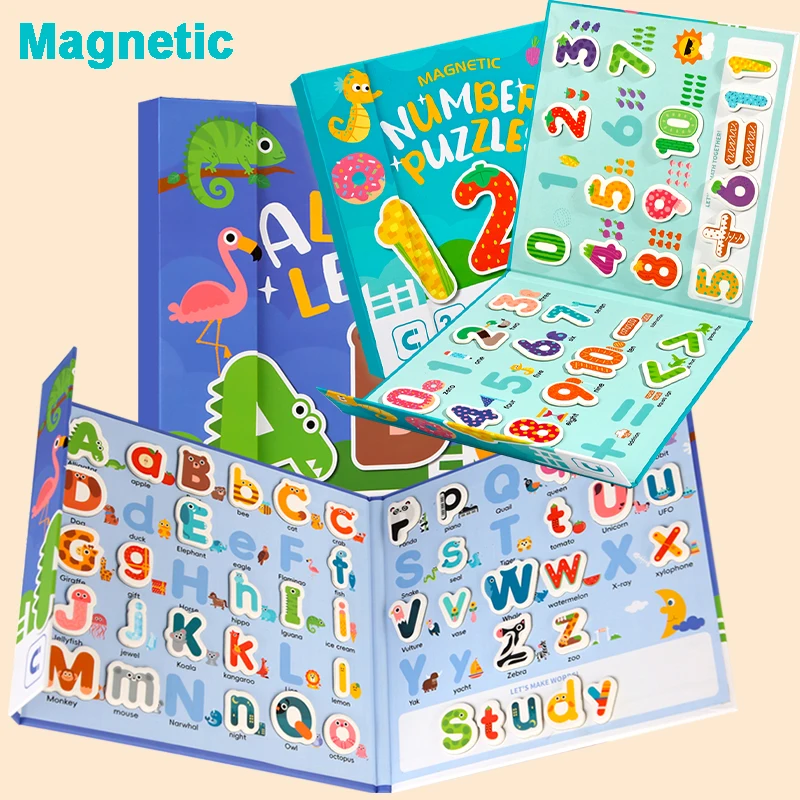 

Kids Magnetic Number Sticker Book English Alphabet Cognition Set Children Teaching Game Book Toys Montessori Games for Gifts