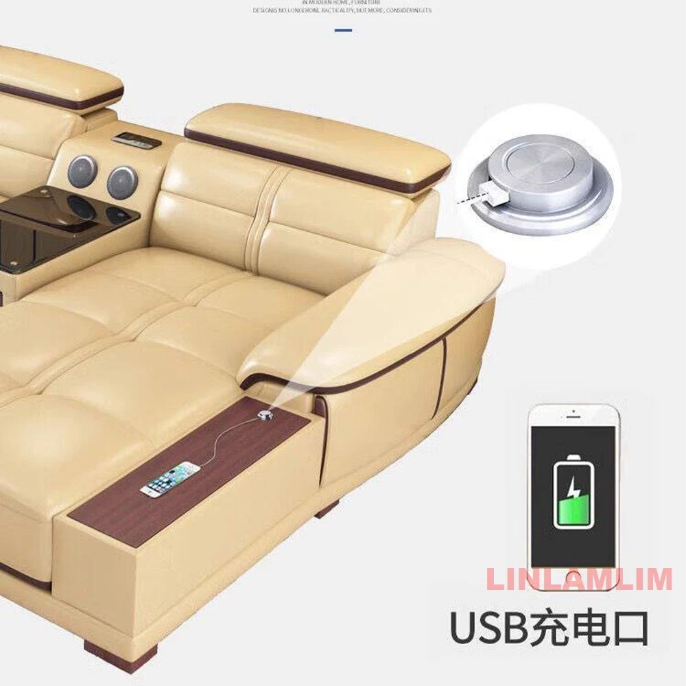 Deep Seating Upholstered Modular Corner Sofa Set, Modern U-Shaped Sectional Sofa, Large Genuine Leather Couch with Chaise Lounge