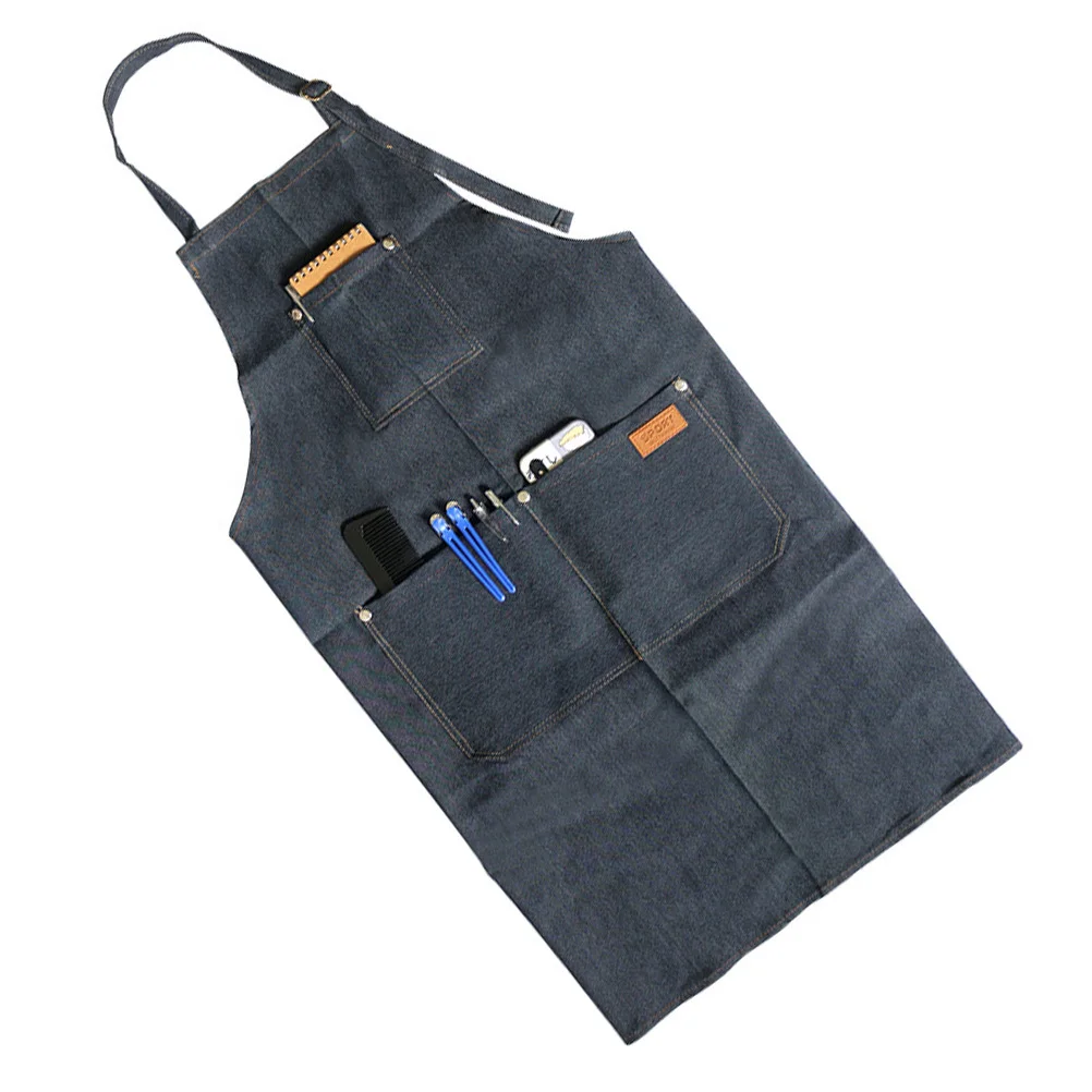1 szt. Fartuch dżinsowy do strzyżenia włosów, jednolity kolor, bez rękawów, wiązany na szyi, fartuch roboczy wielofunkcyjny do gotowania, salonu fryzjerskiego, ogrodnictwa
