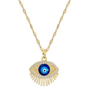 Cubic Zircon Hamsa Necklace Blue Eye Blue Eye, Stainless Steel, Turkish Eye, Eyelash Necklace, Greek Jewelry 8 Main Sales Greek eye necklace - №3