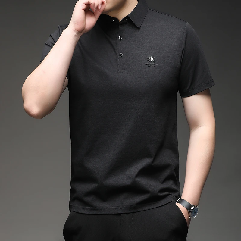 Herren-Kurzarm-Poloshirt mit gesticktem Logo, weichem, atmungsaktivem Stoff, lässiges Business-Oberteil für den täglichen Gebrauch. – Detail 10