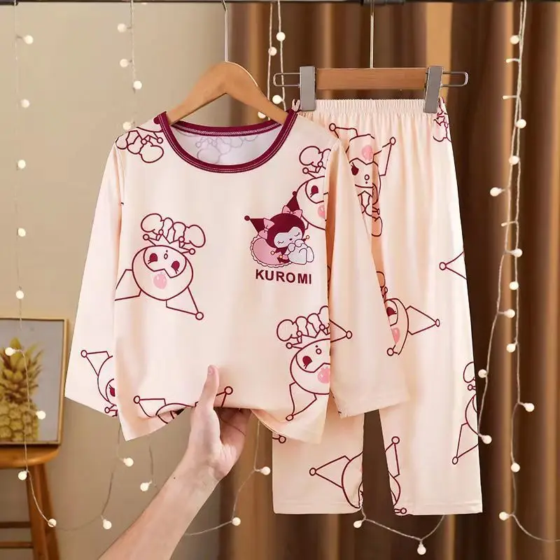 Kawaii Sanrioed Anime Cartoon Children's Long Sleeved Pajamas Cute New My Melody Cinnamoroll Pochacco Home Suit Set Gift