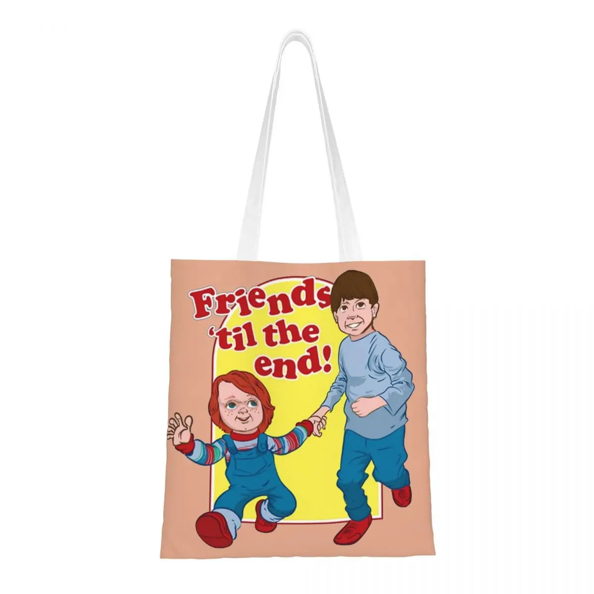 

Friends Til The End Chucky Childs Play Canvas Tote Bag Reusable Large Capacity Fashion Bag for Women Men