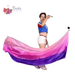 1Pcs Silk Veil+1 Pcs Poi Chain Ball Women Belly Dance Silk Veil Poi Streamer Stage Prpos Colorful Hadmade Worship Flags Church