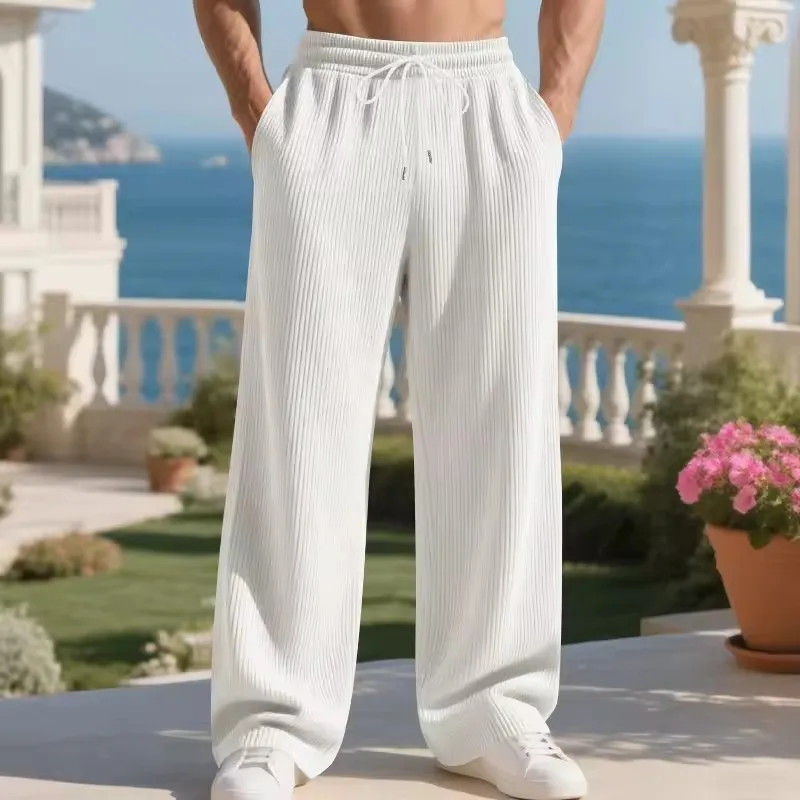 2026 Autumn Winter Heavyweight Loose Men's Pants Casual Ribbed Jacquard Texture Straight Simple Suitable for Daily Wear Pants
