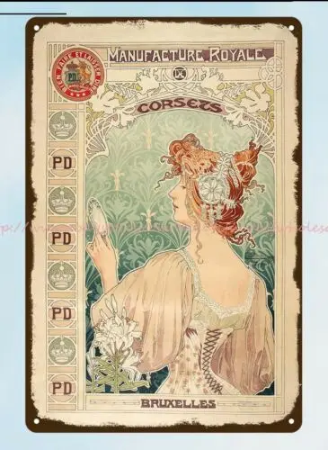 PD CORSETS Bruxelles Manufacture Royalea art nouveau 1897 metal tin sign