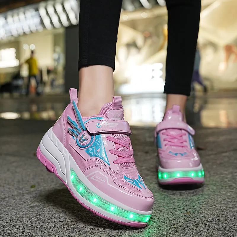 Scarpe a rullo per bambini Sneakers da ragazzo e ragazza con 4 ruote Sneakers sportive con luci a Led regalo di compleanno per bambini di natale