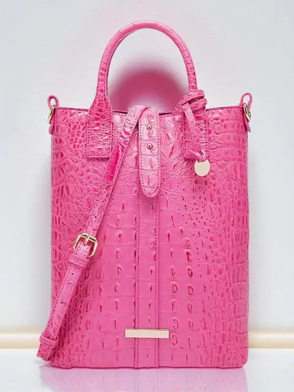 

Summer Fashion Solid Color Handbag with Buckle, Vintage Crocodile Embossed Shoulder Bag for Women for Work & Daily Use